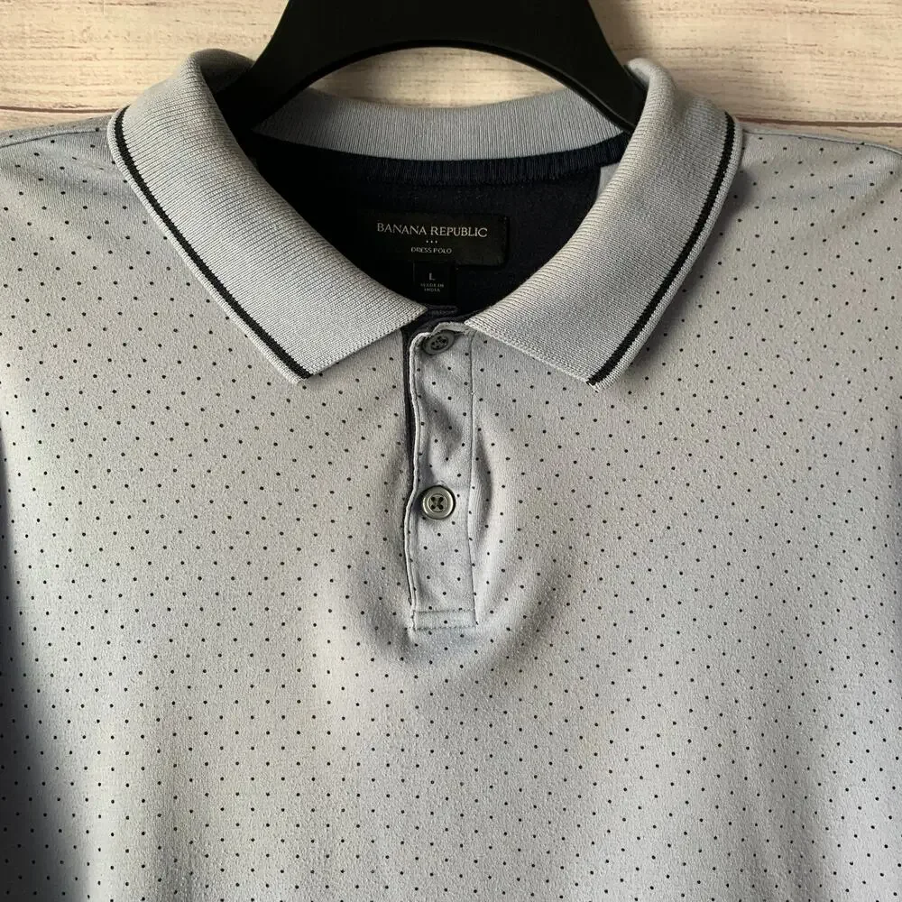 Banana Republic Men's Light Blue Polka Dot Polo Shirt Short Sleeves Size Large